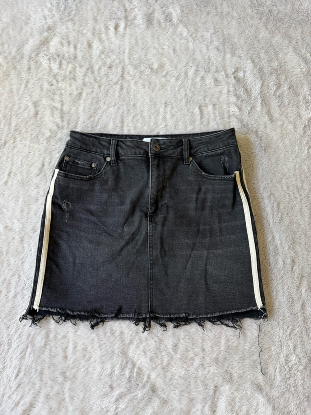 pistola Black Denim Mini Skirt with Cream Side Stripes